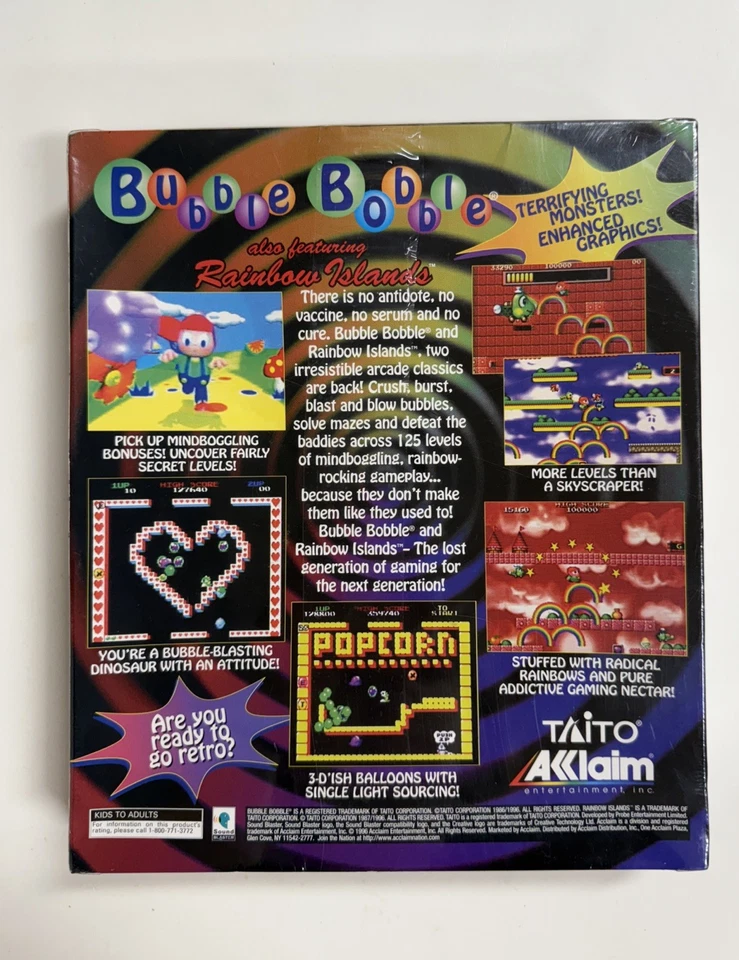Bubble Bobble Ft Rainbow Island PC Game Bog Box SEALED Windows 95 Vintage - Image 2 of 4