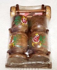 NEW Vtg Hand Painted Wooden Egg Cups Egg Timer & Rack Folk Art Wood Sealed