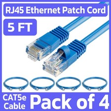 4 Pack Cat5e Patch Cable Blue 5FT Ethernet Cord Lan Network Internet Wire RJ45