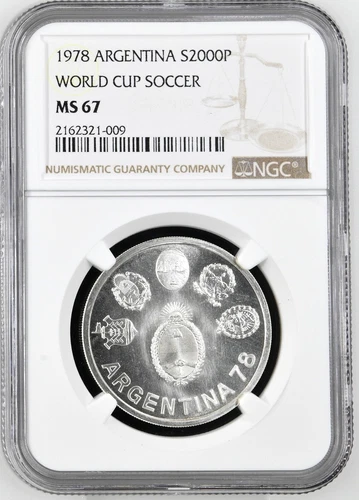 1978 Argentina S2000P Pesos Silver World Cup Soccer KM 79 NGC MS 67