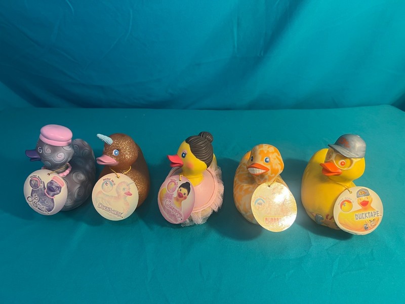 Vtg Rubba Ducks Lot Of 5 Lame, Duckhorn, Duckerina, Cheese, & Ducktape