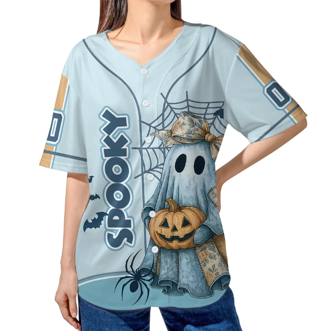 Personalized Cute Ghost Patchwork Highland Halloween Baseball Jersey Shirt