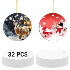 32 pcs Metal Sublimation Ornament Blanks Christmas Ornaments Sublimation Chri...
