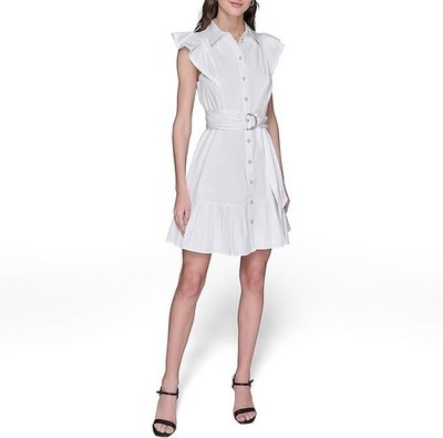 Karl Lagerfeld Paris Women's Flutter Sleeve Belted Flounce Hem Dress Size 8  | eBay