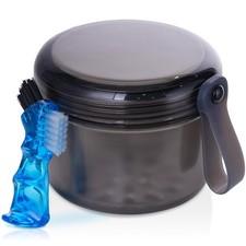 Denture Case, Leak Proof Bath Cup for Travel, Transparent Grey