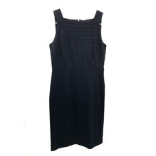 Ann Taylor Black Striped Ponte Sleeveless Square Neck Sheath Dress Size 8 NWT