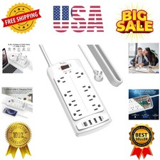 Surge Protector Power Strip - Flat Plug Extension Cord with 8 Outlets and 4 U...