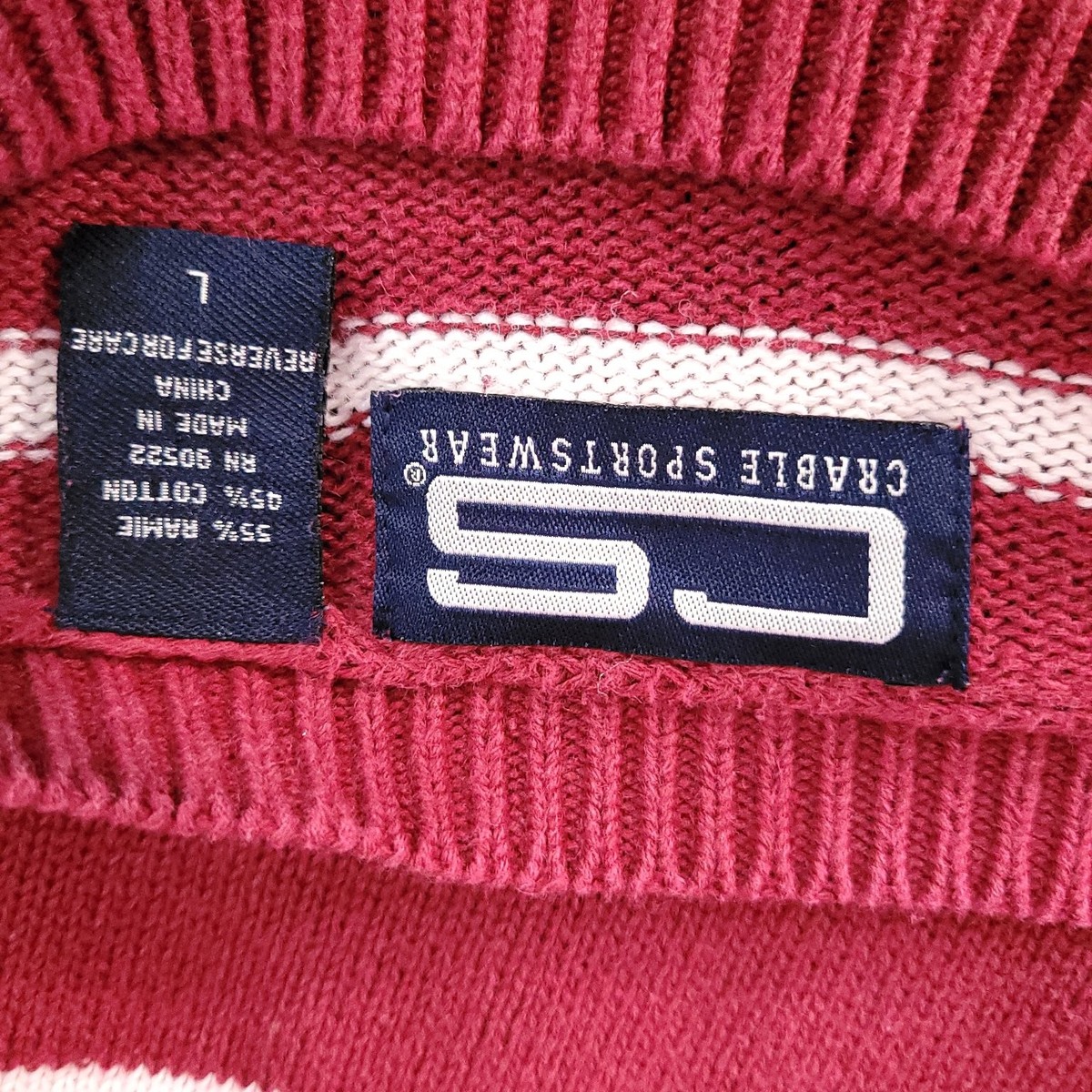 リバース CRABLE SPORTSWEAR Sweater Men's Red White Stripe L Cotton Blend