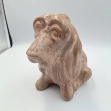 Vintage Ceramic Bassett Hound Dog Coin Piggy Bank Statue Glazed Marbeled Sad