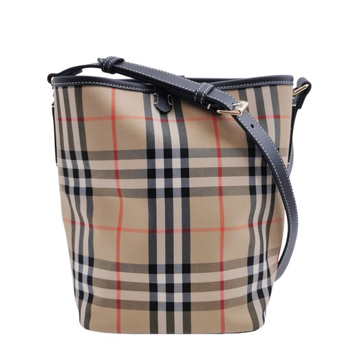 BURBERRY Bucket Bag Medium Brown Canvas Check Crossbody Shoulder
