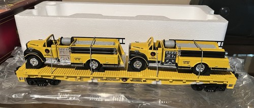 Coche plano MTH 20-98159 calibre O MTH Transportation Co con camiones de bomberos amarillos fundidos a presión | Zustand: New