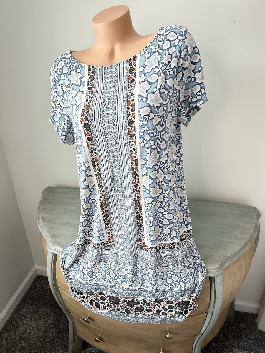 J Jill T shirt Dress L 12 Cottagecore Knit Short Slv Beach Boho Floral  Classic