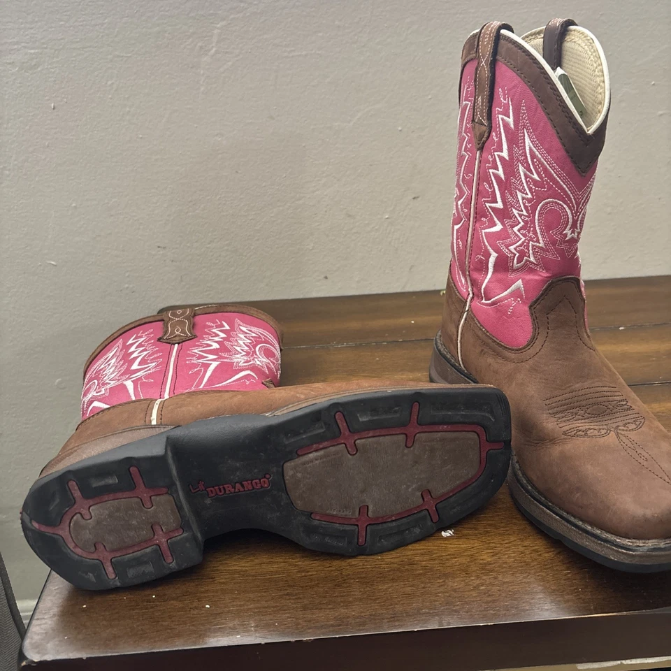 "Botas Durango Niños Talla 8 Vaquero Occidental Puntera Cuadrada ROSA Marrón DWBT093 8""" Foto 4 de 4