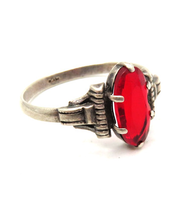 Wunderschöner antiker Art Deco Ring 835er Silber Schmuckstein rot tolle Form