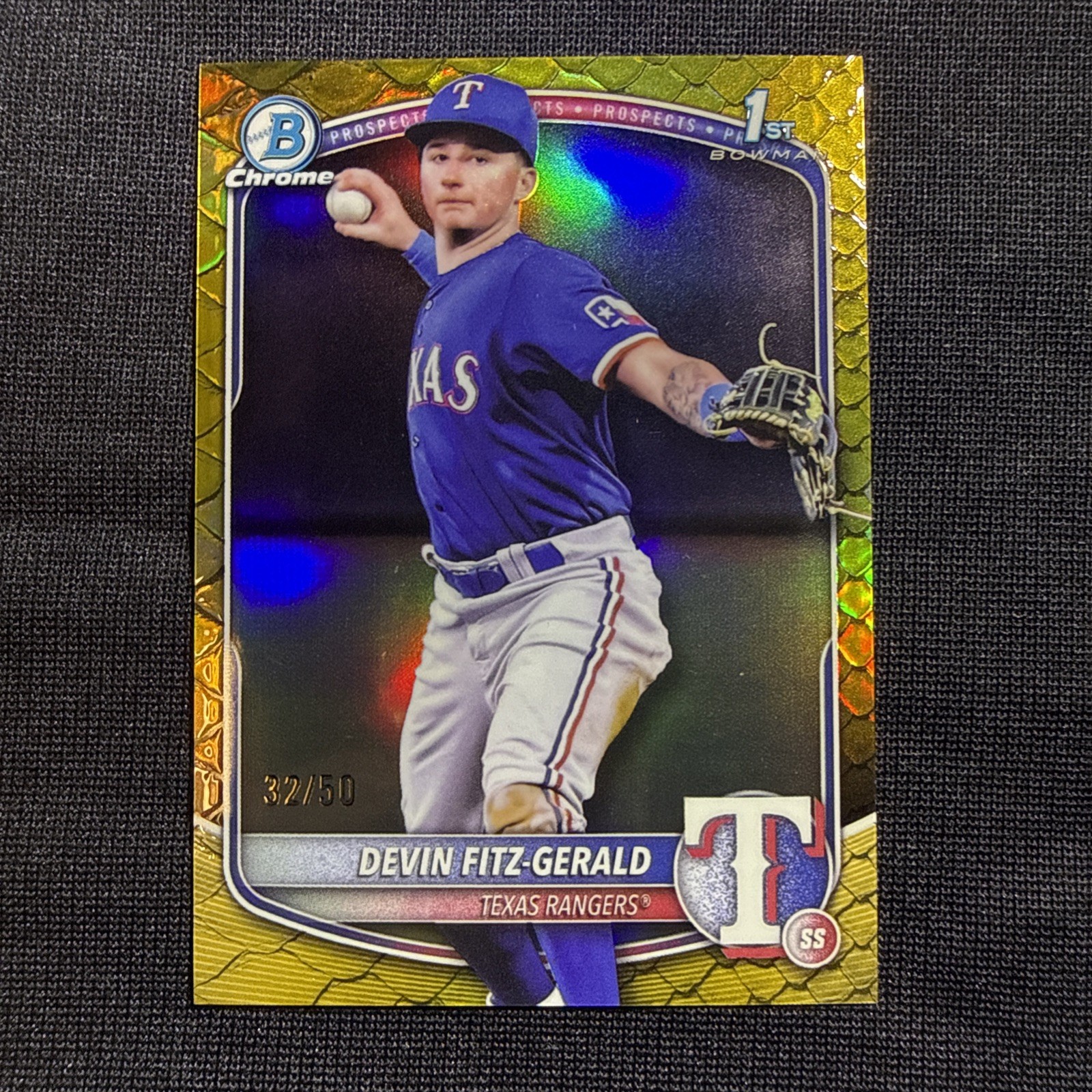 2025 Bowman Chrome Devin Fitz-Gerald 1st Gold Reptilian Refractor /50 BCP-158