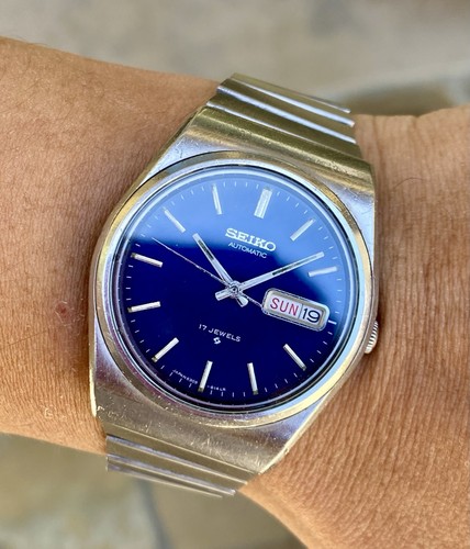 Vintage Seiko 6309-8120 Automatic Watch 36mm Stainless Steel Blue Dial Runs Geek