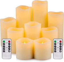 Large Flameless Candle Set of 9 D 3" X H 3", 3", 4", 4", 5", 5", 6", 7", 8" Ba