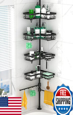 DAOYA Tension Pole Corner Shower Caddy - 4 Baskets, 2 Towel Bars - Black Stainle