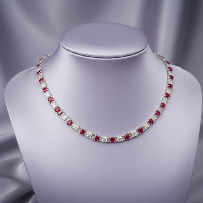 18.00 Ctw Lab Created Ruby & Diamond Tennis Necklace 14k White Gold Plated