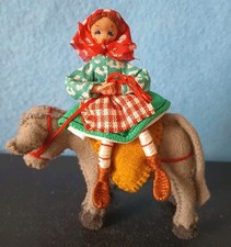 Vintage Maria Helena Fabric & Felt Doll On Donkey Portugal
