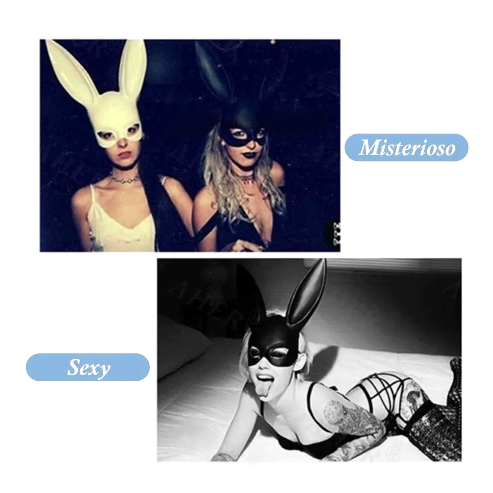 ˜Halloween Costume Bunny Ears Half Face Mask Matte Black
