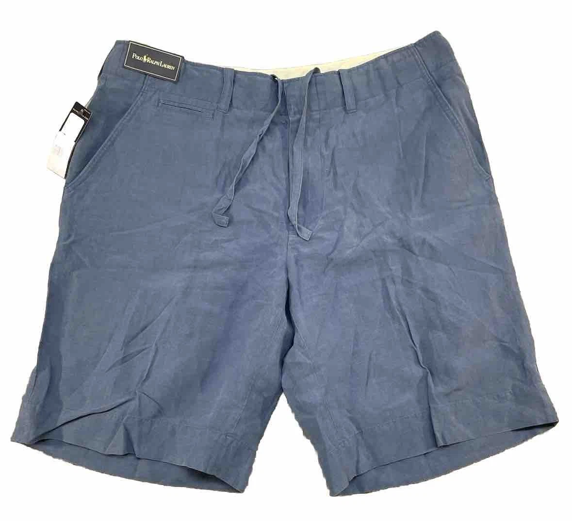 Polo Ralph Lauren Men's Blue Linen Silk Draw String Shorts Size 36 NWT