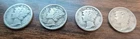 FOUR SILVER MERCURY DIMES -   1.59  SHIPPING.     Priced at melt value