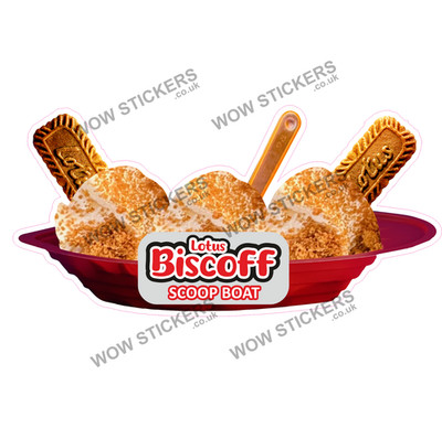 Biscoff Biscuits Scoop Boat Ice Cream Sticker Decals Whippy Van (Choose ...