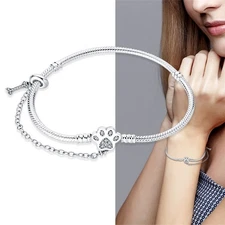 KUNSIR 925 Sterling Silver Bracelet With Flower&Pet Claw Charm Adjustable Chain