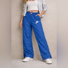 Nike Vintage 80s 90s Blue Nylon Track Pants Windbreaker Swoosh Joggers S