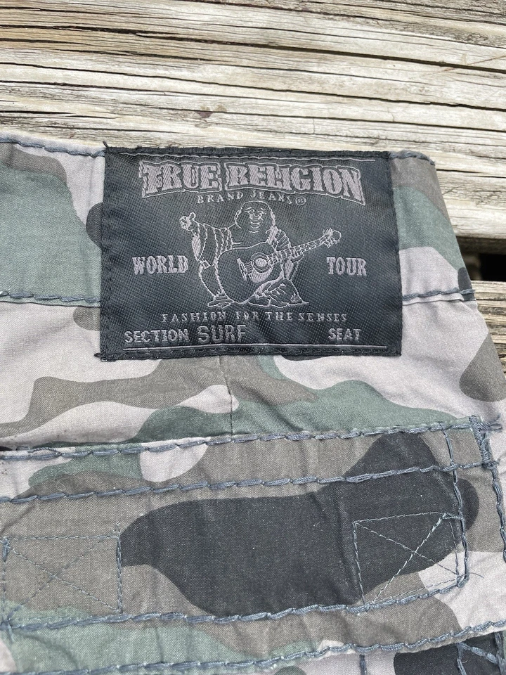 Pantalones Cortos True Religion Adulto 33 Verde Camuflaje Carga Algodón Ropa de Calle Logo Para Hombres Foto 2 de 4