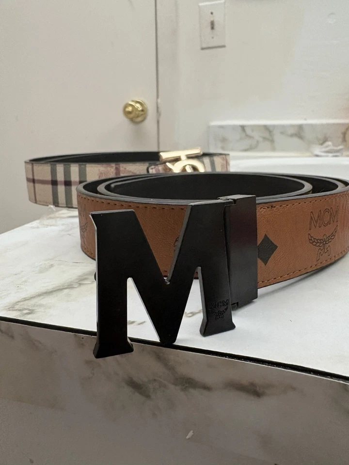 M CM Monogram Logo Brown Leather Belt - Image 3 of 4