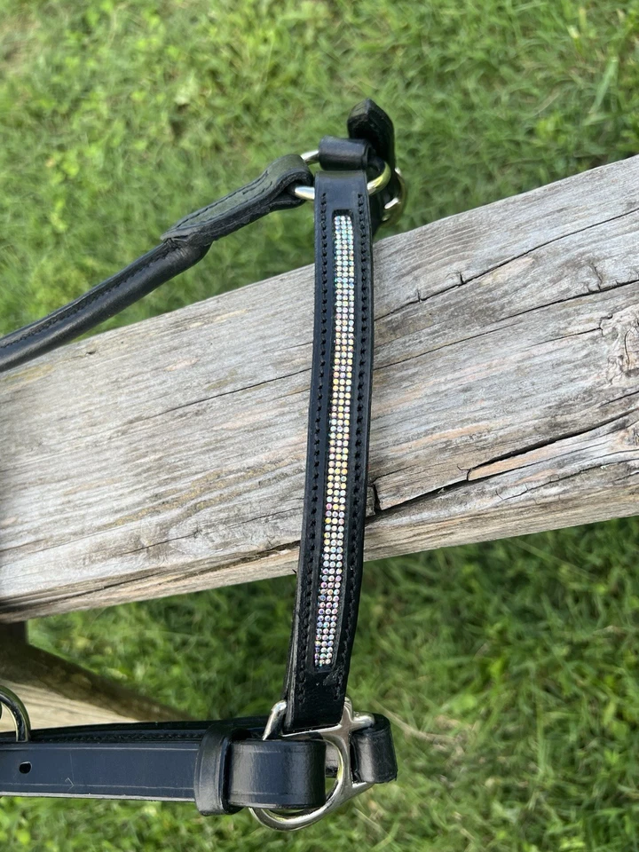 Leaders 3/4” Blanco Cristal Negro Cuero Halter para Caballo Tamaño Foto 3 de 4