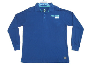 JOHN DEERE Tractors Farm Equipment Long Sleeve 4 Button Polo Pullover Sz L Navy