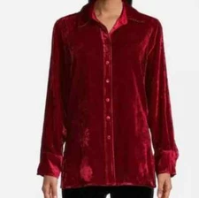 NWT John Mark SCARLET RED VELVET Button-Front Top Blouse Tunic XL SATIN TRIM