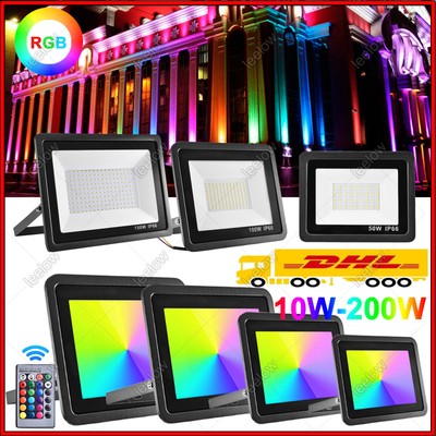 Außenstrahler Mit Stecker IP65 10W-200W RGB LED Flutlicht Strahler F R Garten Au Enbereich L 571301