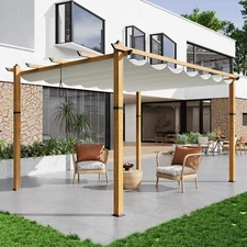 🥇10x13 Ft Outdoor Pergola with Retractable Canopy for Patios Gardens Backyard