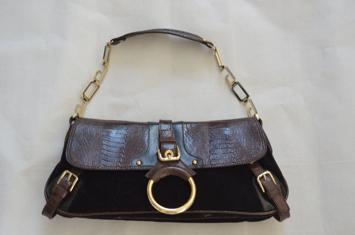Dolce & Gabbana D&G Brown Suede Leather Small Satchel Saddle Vintage Clutch Bag