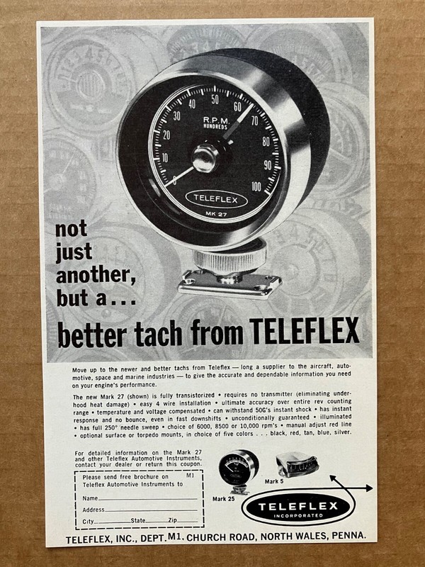 1965 Teleflex MK 27 Speedometer Gauge "not just another..." Print Ad, 4.75"x7.5"