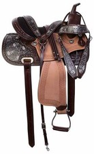 Leather Western Barrel Racing Horse Saddle Premium Quality Tack Set Size 14"-18"