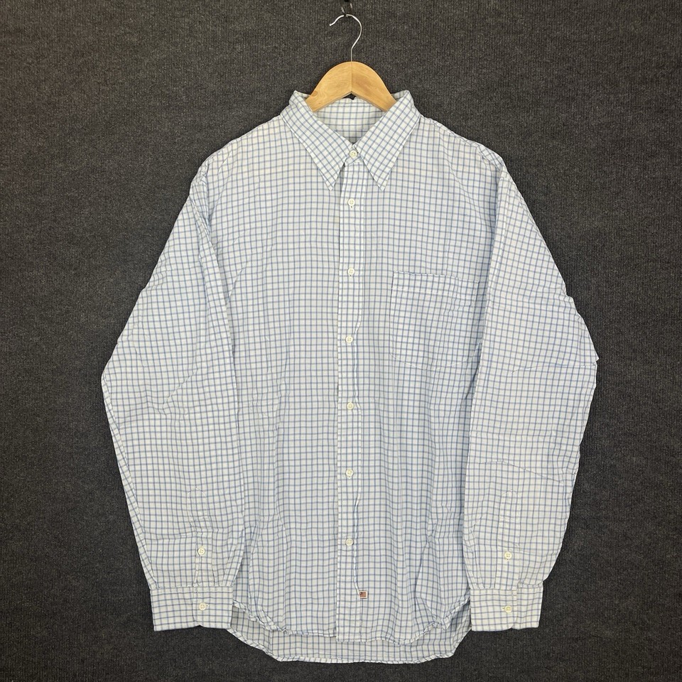 Polo Jeans Co. Ralph Lauren Mens Shirt L Blue Graph Check Long Sleeve Button Up