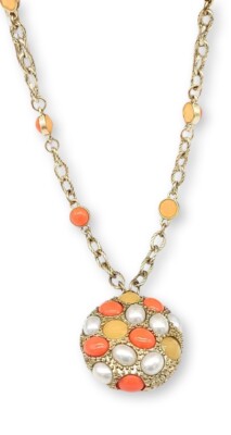 Lia Sophia Empress Matte Gold Tone Long Necklace w/Orange, Yellow & White Beads