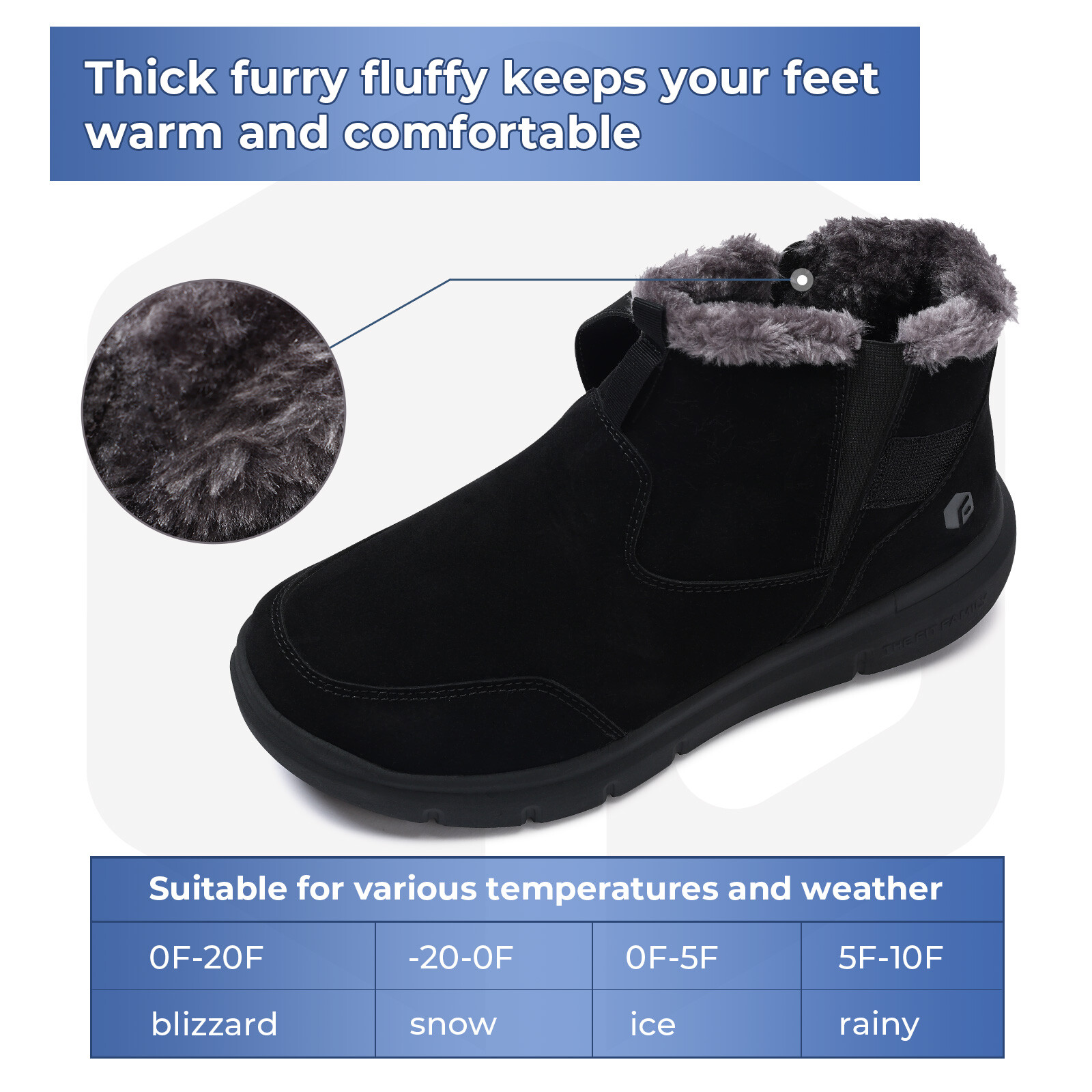 FitVille Men's Winter Boots Wide Fit Fleece Lined Ankle Snow Boots