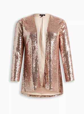 Torrid Stretch Sequin Mesh Long Line 3rd Piece Blazer Gold 2 2X 18 20 #B91790