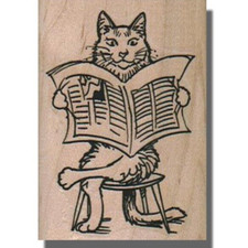 NEW Rubber Stamp, Fun Cat Reading Paper,Kitten,Sitting,Kitty,Animal,Pet,Cat Gift