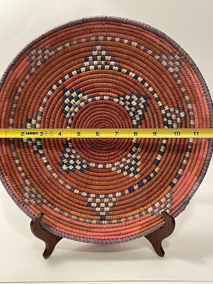 Vintage HandWoven Pattern African Coiled Basket Plate Wall Decor Boho