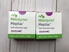 TWO Molnlycke™ Mepitac™ Soft Silicone Tape 2cm x 3m (0.8" x 3.3yd) 298300 NEW
