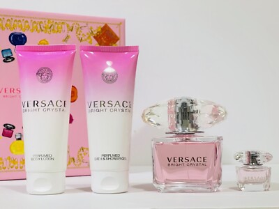 VERSACE BRIGHT CRYSTAL GIFT SET PERFUME EDT SPRAY 3.0 OZ + S/G + B