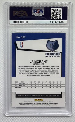 2019 Hoops Premium Stock Ja Morant Rookie Card #297 PSA Mint 9