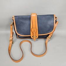 Vtg Dooney Bourke Essex Bag Made in USA All Weather Leather Crossbody Navy Purse